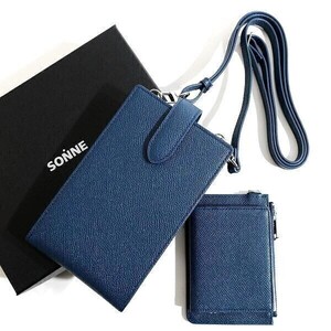 □SONNE ゾンネ 定価2万 CLAUDIO エンボスレザー 牛革 iPhone対応 スマホショルダー ショルダーバッグ 2連 SOX018 NVY 2 ▲019▼bus056so