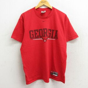 XL/古着 ナイキ NIKE 半袖 ビンテージ Tシャツ メンズ 00s ジョージア コットン クルーネック 赤 レッド 23jun06 中古 2OF