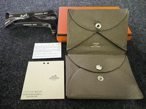 HERMES エルメス カルヴィ デュオ Calvi duo シェーブル エトゥープ 名刺入れ カードケース ミニウォレット