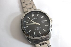 動作品 SEIKO ALBA SOLAR メンズ 腕時計 AS32-KVD0 3針 デイト SS 男性用 ソーラー ブラック系 シルバー系 セイコー アルバ 中古 USED品