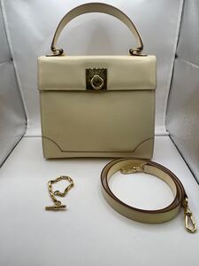 1円スタート！CELINE セリーヌ ハンドバッグ 2WAY ショルダーバッグ ボックスカーフ ストラップ付き ホワイト