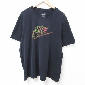 XL/古着 ナイキ NIKE 半袖 ブランド Tシャツ メンズ ビッグロゴ 大きいサイズ コットン クルーネック 黒 ブラック 24aug08 中古