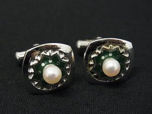 MIKIMOTO ミキモト 本真珠 アコヤ真珠 パール SV925 カフス カフリンクス アクセサリー メンズ シルバー系×ブルー系 DF8937