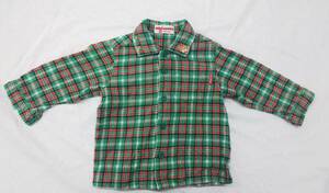 ◆日本製！ ミキハウス　ネルシャツ　ベビー服　サイズ80㎝　mikihouse　厚手　刺繍　フランネル　グリーン　チェック柄　子供 #814