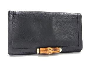 1円 ■美品■ GUCCI グッチ 257019 2184 バンブー レザー 二つ折り 長財布 ウォレット 小銭入れ 札入れ ブラック系 BM5102