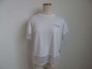 (52943)FILA　フィラ　レディース　スポーツウェア　半袖　Tシャツ　カットソー　メッシュ　ホワイト　S　USED