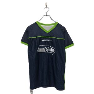 NFL 半袖 プリント Tシャツ エヌエフエル キッズ XL ネイビー ネオングリーン ゲームシャツ クルーネック 古着卸 アメリカ仕入 a605-7397