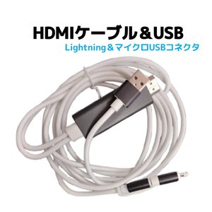 【ネコポス送料無料】HDMI ミラーリングケーブル テレビ スマホ 出力 変換アダプタ 2in1 ライトニング Lightning micro USB Android iPhone