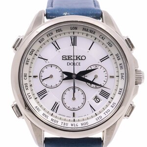 SEIKO セイコー ドルチェ ソーラー電波 クロノグラフ メンズ 腕時計 白文字盤 社外ベルト SADA039 / 8B92-0AJ0【いおき質店】