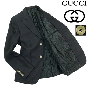 【B3220】【新品同様】【定価30万円】【裏地ペイズリー柄】GUCCI グッチ テーラードジャケット 裏地シルク100％ ウール×モヘヤ