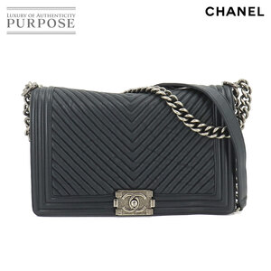 新品同様 シャネル CHANEL ボーイシャネル チェーン ショルダー バッグ レザー グレー A92193 シェブロン Vステッチ 90209300