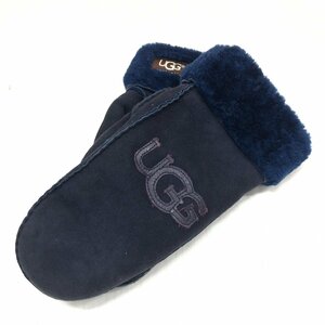 UGG アグ リアル染め シープスキンファー 本革 レザー ミトン S/M 濃紺 ネイビー ロゴ刺繍 グローブ 手袋 防寒 レディース