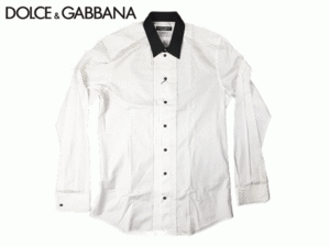 ドルチェ&ガッバーナ G5CQ4T FU5GK N0000 ブラック レギュラーカラー プリーツ付き ホワイト ドレスシャツ ワイシャツ 43