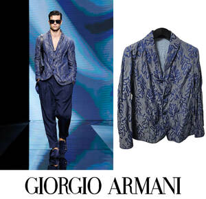 ランウェイ登場 シワ加工ジャケット コレクションアイテム ジョルジオアルマーニ GIORGIO ARMANI 贅沢なモチーフ柄 Mサイズ48サイズ