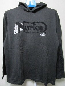 Ｎｏｒｔｏｎ フード付きロンＴシャツ（ノートンモーターサイクルフロッキープリントパーカー長袖ＴシャツUK英国旧車バイクメーカーウエア