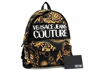 1円 ■極美品■ VERSACE JEANS COUTURE ヴェルサーチ ジーンズクチュール ナイロン 総柄 リュックサック バックパック ブラック系 FI1921