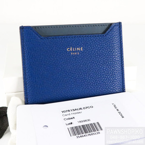 質イコー [セリーヌ] CELINE コバルト コンパクト カードホルダー／カードケース 107813AU8.07CO レザー 極美品