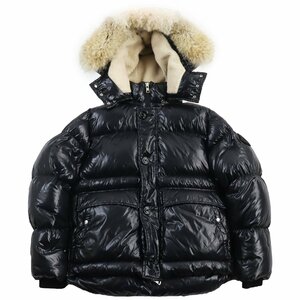 美品●MONCLER モンクレール 20-21AW ARMORICANO コヨーテファー・ロゴワッペン付 フーデッドダウンジャケット ブラック 4 正規品 メンズ