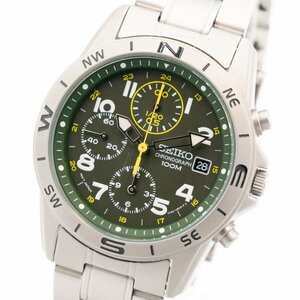 1円 稼働 美品 コマ1付 SEIKO セイコー chronograph クロノグラフ 7T92-0DX0 QZ クオーツ グリーン文字盤 腕時計 メンズ 0515120240618