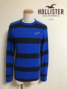 【美品】 HOLLISTER ホリスター アイコン ボーダー カットソー ロンT Tシャツ 長袖 サイズL ブルー ネイビー 324220122