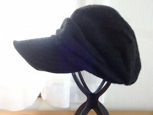 〔林八百吉〕レディース・婦人用　つば広ハット　黒色帽子　サイズ５６cm〜５８・５cm　キャップ　帽子　毛使用