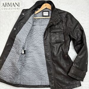 【極美品!!!Lサイズ相当!!!】ARMANI COLLEZIONI アルマーニコレッツォーニ レザージャケット 羊革 ライダース キルティング ブラウン 