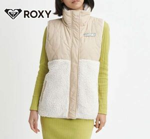 ★ROXY ロキシー〓 中綿入りキルト柄ボアベスト〓L 新品未使用 RJK234013 ベージュ