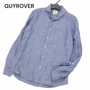 イタリア製★ GUYROVER ギローバー 春夏 麻100%★ 長袖 ホリゾンタルカラー リネン シャツ Sz.M　メンズ　I4T02068_6#A