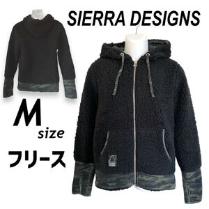 SIERRA DESIGNS シエラデザイン メンズ フリースジップパーカー M ボア 指穴 ブルゾン アウトドア 迷彩 ブラック系 (L38)★