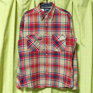 美品！ Wrangler (ラングラー) ウール ワーク シャツ レッド 赤 ベージュ ブルー 青 チェック (M) | mens メンズ USA アメカジ インポート