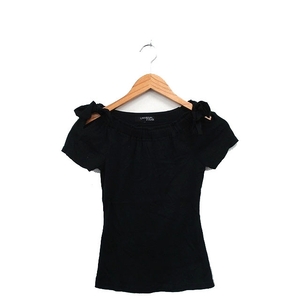 ユニバーバル ミューズ UNIVERVAL MUSE リブ カットソー Tシャツ 半袖 肩リボン コットン シンプル ブラック 黒 /KT13 レディース