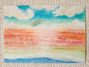 海の絵　世界で１枚　風景画　パステル画　絵画　癒し　ヒーリング　アート　ビーチ カラフル　油彩　海景　カラフル