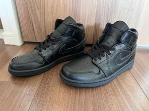 NIKE◆AIR JORDAN 1 MID/エアジョーダンミッド/ブラック/28cm スニーカー　送料無料