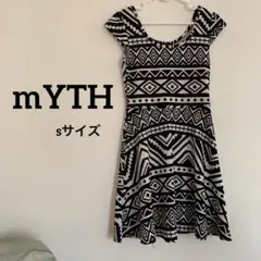 mYTH マイス　幾何学模様　白黒　黒白　フレアワンピース　sサイズ