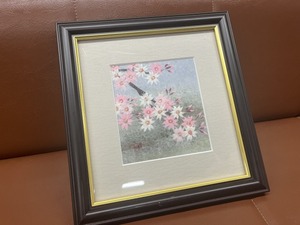 春日井範之　「桜」　貼り絵　ちぎり絵　小原和紙　額入　額寸法　29×27