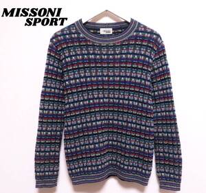 美品 イタリア製 MISSONI SPORT ミッソーニ クルーネックセーター ミックスニット ケーブルセーター メンズウエア 秋冬物