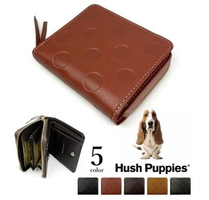 全5色　Hush Puppies ハッシュパピー ゴートレザー ドット柄 二つ折り財布 本革（hp5742）