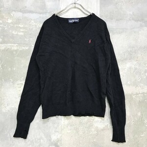 ◆お洒落な逸品◆RALPH LAUREN/ラルフローレン セーター 長袖 ニット Vネック ウール100％ ブラック M K78 ｃ2677