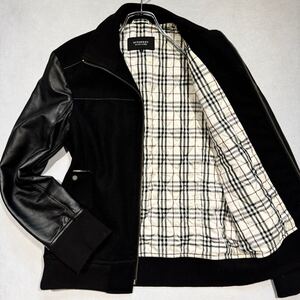 美品/希少◎ BURBERRY BLACK LABEL バーバリー メンズ スタジャン ブルゾン ジャケット 袖レザー メルトン ノバチェック キルティング