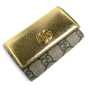 GUCCI グッチ ダブルG メタリック キーケース ゴールド ベージュ 456118 日本限定モデル ユニセックス 中古 極美品