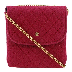 CHANEL シャネル チェーンポーチ マイクロ ショルダーバッグ コットン ピンク レディース【I211824115】中古