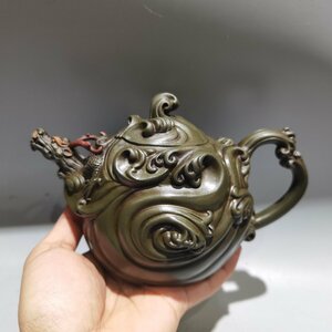 ◆古寳堂◆近現代 紫砂壺 一帆風順壺 鮑宜明 綠泥 茶具 茶道品 極細工 古置物 古擺件 中国古美術 時代物 古董品