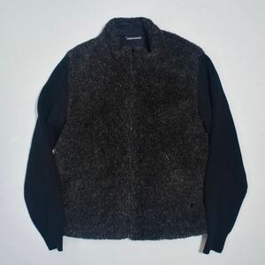 1円【希少】90s agnes b. archive fleece drivers knit フランス製ドッキング ニット ジャケット ブラックジップアップニット カーディガン