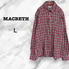 【マクベス】MACBETH シャツ(Ｌ)チェック　ボタンダウン　ワンポイント