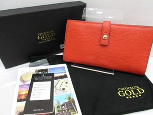 ◆COCOCELUX GOLD ココセリュックス ゴールド 牛革ナチュラルシュリンク オレンジ 長財布 パイソン柄 フラグメントケース付き 中古品