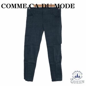 ☆美品☆ COMME CA DU MODE コムサデモード カジュアルパンツ スリム レディース ネイビー 9 麻 日本製 901-2902 送料無料 古着