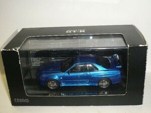 ☆1/43 EBBRO NISSAN SKYLINE GT-R(R34) VspecⅡ メタリックブルー 箱傷み