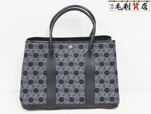 エルメス HERMES ガーデンパーティ 36 PM □K刻印 ネイビー ブラック シルバー金具 トワルソーアッシュ ブッフル 美品 トートバッグ