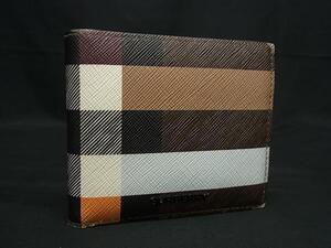 1円 BURBERRY バーバリー PVC 二つ折り 財布 ウォレット 札入れ カード入れ ブラウン系×マルチカラー BI6076