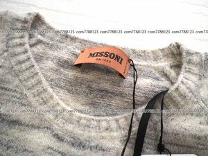 未着用９万《MISSONI》40キャメル 混 ニット メランジェ クルーネック 長袖 ライト グレー ベージュ レディース ミッソーニ トップス